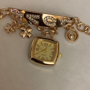 New Gold Tone Charm Quartz Watch Bracelet 7 inches